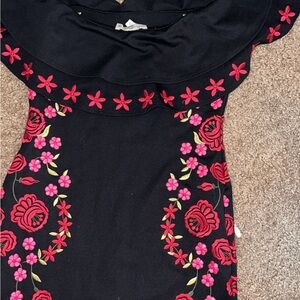 Floral Embroidered Black Dress